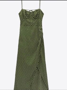 Zara Olive Green Polka Dot Dress
